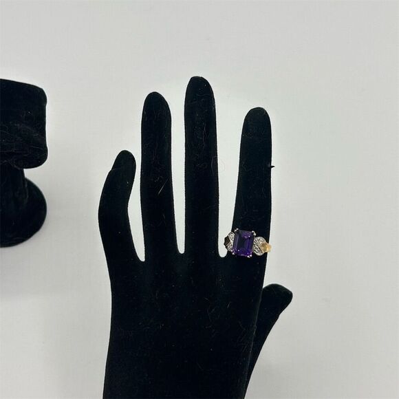 Unbranded Jewelry - Vintage 10K Yellow Gold Amethyst & Diamond Cocktail Ring Size 7